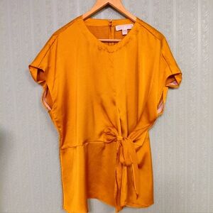 MICHAEL KORS Women's Orange Sily  Tie-Front Top Classy Elegant Dressy
